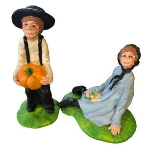 Artist Clay Scultpure Amish Girl & Boy Signed M. Caulderwood 1986